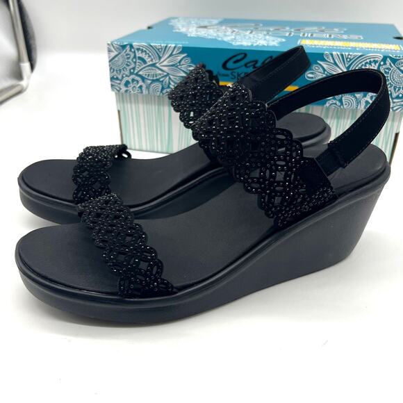 Skechers Rumble On Sassy Dayz Wedge Sandal Black Size 10 - Picture 1 of 15